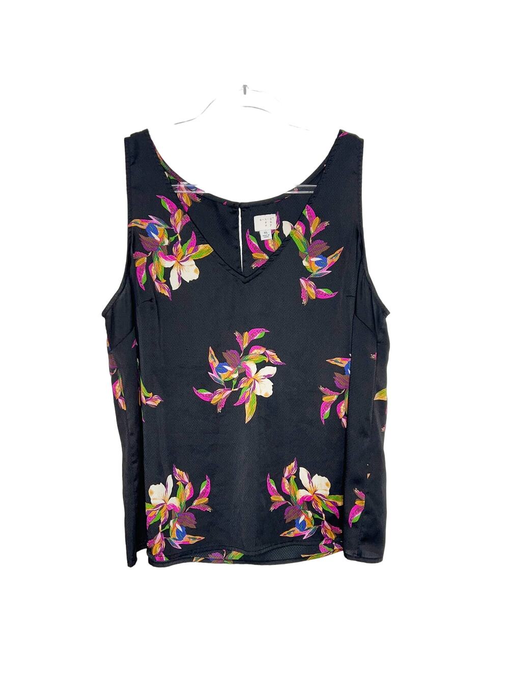 A NEW DAY Floral V-Neck Sleeveless Blouse Lightweight Black Multicolor Size XL